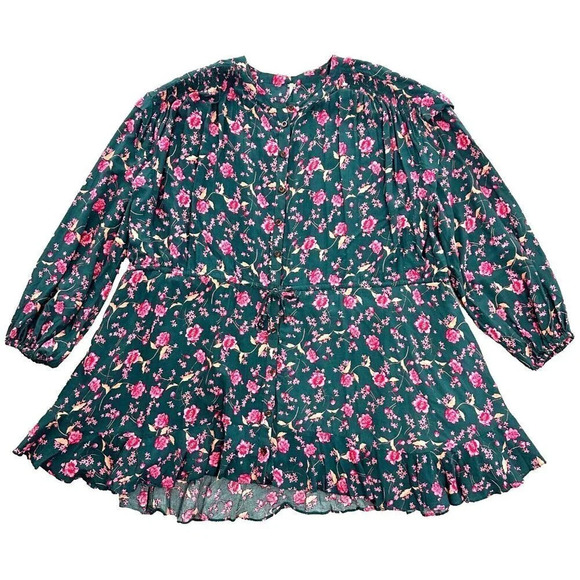 Free People Flower Fields Mini Dress Size Small Emerald Green MSRP $128 Oversize - Picture 2 of 16